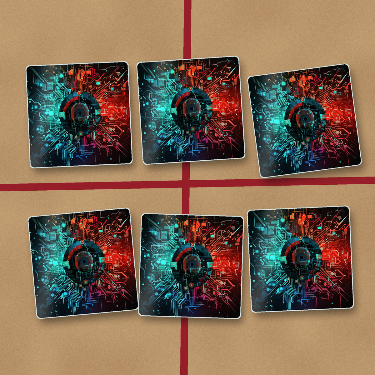 Circuit Board Abstract square glass coasters on kraft gift wrap
