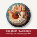 Swirling Fantasy Town round ceramic coaster set of 6 – pre-order / backorder, dispatching mid to late November 2026