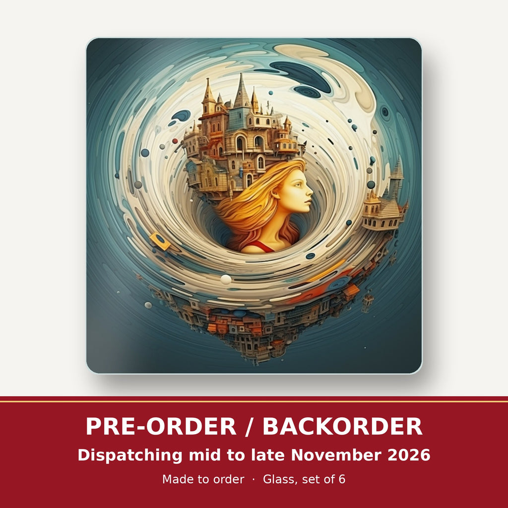 Dreamy Swirl Castle square glass coaster set of 6 – pre-order / backorder, dispatching mid to late November 2026