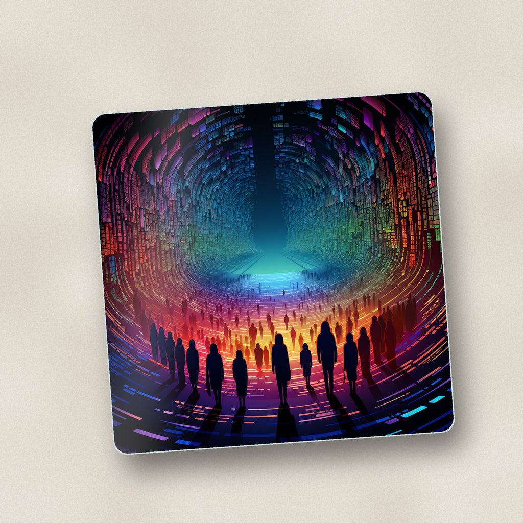 Close-up of one rainbow digital tunnel square glass coaster, flat UV print