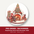 Father Christmas & Reindeer at the Fire round ceramic coaster set of 6 – pre-order / backorder, dispatching mid to late November 2026