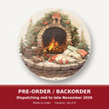 Festive Fireplace with Wreath round ceramic coaster set of 6 – pre-order / backorder, dispatching mid to late November 2026