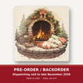 Festive Fireplace with Wreath square glass coaster set of 6 – pre-order / backorder, dispatching mid to late November 2026