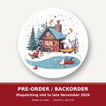 Christmas Cottage & Frozen Pond round ceramic coaster set of 6 – pre-order / backorder, dispatching mid to late November 2026