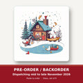 Christmas Cottage & Frozen Pond square glass coaster set of 6 – pre-order / backorder, dispatching mid to late November 2026