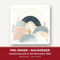 Minimalist Pastel Hills & Arches square glass coaster set of 6 – pre-order / backorder, dispatching mid to late November 2026