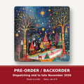Folk Art Night Village square glass coaster set of 6 – pre-order / backorder, dispatching mid to late November 2026