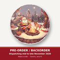 Father Christmas & Reindeer by the Campfire round ceramic coaster set of 6 – pre-order / backorder, dispatching mid to late November 2026