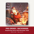 Father Christmas by the Winter Fire square glass coaster set of 6 – pre-order / backorder, dispatching mid to late November 2026