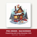 Snowy Log Cabin with Ducks square glass coaster set of 6 – pre-order / backorder, dispatching mid to late November 2026