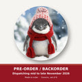 Penguin Chick in the Snow round ceramic coaster set of 6 – pre-order / backorder, dispatching mid to late November 2026