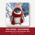 Penguin Chick in the Snow square glass coaster set of 6 – pre-order / backorder, dispatching mid to late November 2026