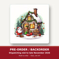 Christmas Cottage with Father Christmas square glass coaster set of 6 – pre-order / backorder, dispatching mid to late November 2026