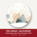 Minimalist Pastel Hills & Rainbows round ceramic coaster set of 6 – pre-order / backorder, dispatching mid to late November 2026