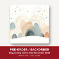 Minimalist Pastel Hills & Rainbows square glass coaster set of 6 – pre-order / backorder, dispatching mid to late November 2026