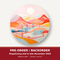 Pastel Rolling Hills Landscape round ceramic coaster set of 6 – pre-order / backorder, dispatching mid to late November 2026