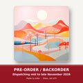 Pastel Rolling Hills Landscape square glass coaster set of 6 – pre-order / backorder, dispatching mid to late November 2026