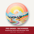 Rainbow Sky Valley Landscape round ceramic coaster set of 6 – pre-order / backorder, dispatching mid to late November 2026