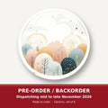 Minimalist Gold Winter Woodland Circle round ceramic coaster set of 6 – pre-order / backorder, dispatching mid to late November 2026
