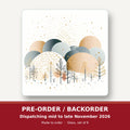 Minimalist Gold Winter Trees square glass coaster set of 6 – pre-order / backorder, dispatching mid to late November 2026