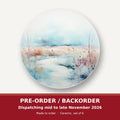 Watercolour Winter Riverbank round ceramic coaster set of 6 – pre-order / backorder, dispatching mid to late November 2026