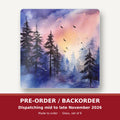 Watercolour Winter Pine Forest square glass coaster set of 6 – pre-order / backorder, dispatching mid to late November 2026