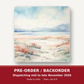 Watercolour Winter Shore square glass coaster set of 6 – pre-order / backorder, dispatching mid to late November 2026