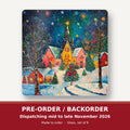 Colourful Christmas Village Night square glass coaster set of 6 – pre-order / backorder, dispatching mid to late November 2026