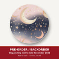 Pastel Crescent Moons & Stars round ceramic coaster set of 6 – pre-order / backorder, dispatching mid to late November 2026