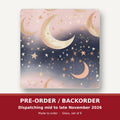 Pastel Crescent Moons & Stars square glass coaster set of 6 – pre-order / backorder, dispatching mid to late November 2026