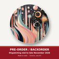 Boho Celestial Abstract round ceramic coaster set of 6 – pre-order / backorder, dispatching mid to late November 2026