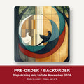 Geometric Moon & Birds square glass coaster set of 6 – pre-order / backorder, dispatching mid to late November 2026