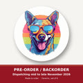 Cool Dog in Sunglasses round ceramic coaster set of 6 – pre-order / backorder, dispatching mid to late November 2026