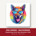 Cool Dog in Sunglasses square glass coaster set of 6 – pre-order / backorder, dispatching mid to late November 2026