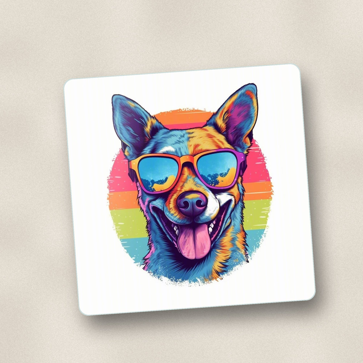 Close-up of one cool dog in sunglasses square glass coaster, flat UV print