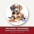 Watercolour Brown Puppy round ceramic coaster set of 6 – pre-order / backorder, dispatching mid to late November 2026