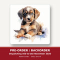 Watercolour Brown Puppy square glass coaster set of 6 – pre-order / backorder, dispatching mid to late November 2026