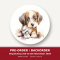 Puppy with a Toy Bone round ceramic coaster set of 6 – pre-order / backorder, dispatching mid to late November 2026