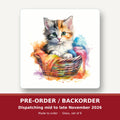 Kitten in a Wool Basket square glass coaster set of 6 – pre-order / backorder, dispatching mid to late November 2026