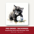 Black Kitten with a Ball square glass coaster set of 6 – pre-order / backorder, dispatching mid to late November 2026