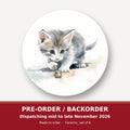 Grey Kitten at Play round ceramic coaster set of 6 – pre-order / backorder, dispatching mid to late November 2026