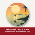 Heron at Sunset round ceramic coaster set of 6 – pre-order / backorder, dispatching mid to late November 2026