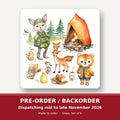 Woodland Camping Friends square glass coaster set of 6 – pre-order / backorder, dispatching mid to late November 2026