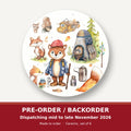 Woodland Fox Camping Adventure round ceramic coaster set of 6 – pre-order / backorder, dispatching mid to late November 2026