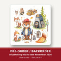 Woodland Fox Camping Adventure square glass coaster set of 6 – pre-order / backorder, dispatching mid to late November 2026
