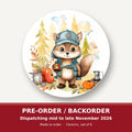 Squirrel Camper round ceramic coaster set of 6 – pre-order / backorder, dispatching mid to late November 2026