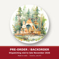Rabbit Campsite in the Pines round ceramic coaster set of 6 – pre-order / backorder, dispatching mid to late November 2026