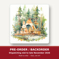 Rabbit Campsite in the Pines square glass coaster set of 6 – pre-order / backorder, dispatching mid to late November 2026