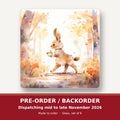 Rabbit on an Autumn Woodland Path square glass coaster set of 6 – pre-order / backorder, dispatching mid to late November 2026