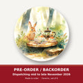 Rabbit Woodland Tea Party round ceramic coaster set of 6 – pre-order / backorder, dispatching mid to late November 2026